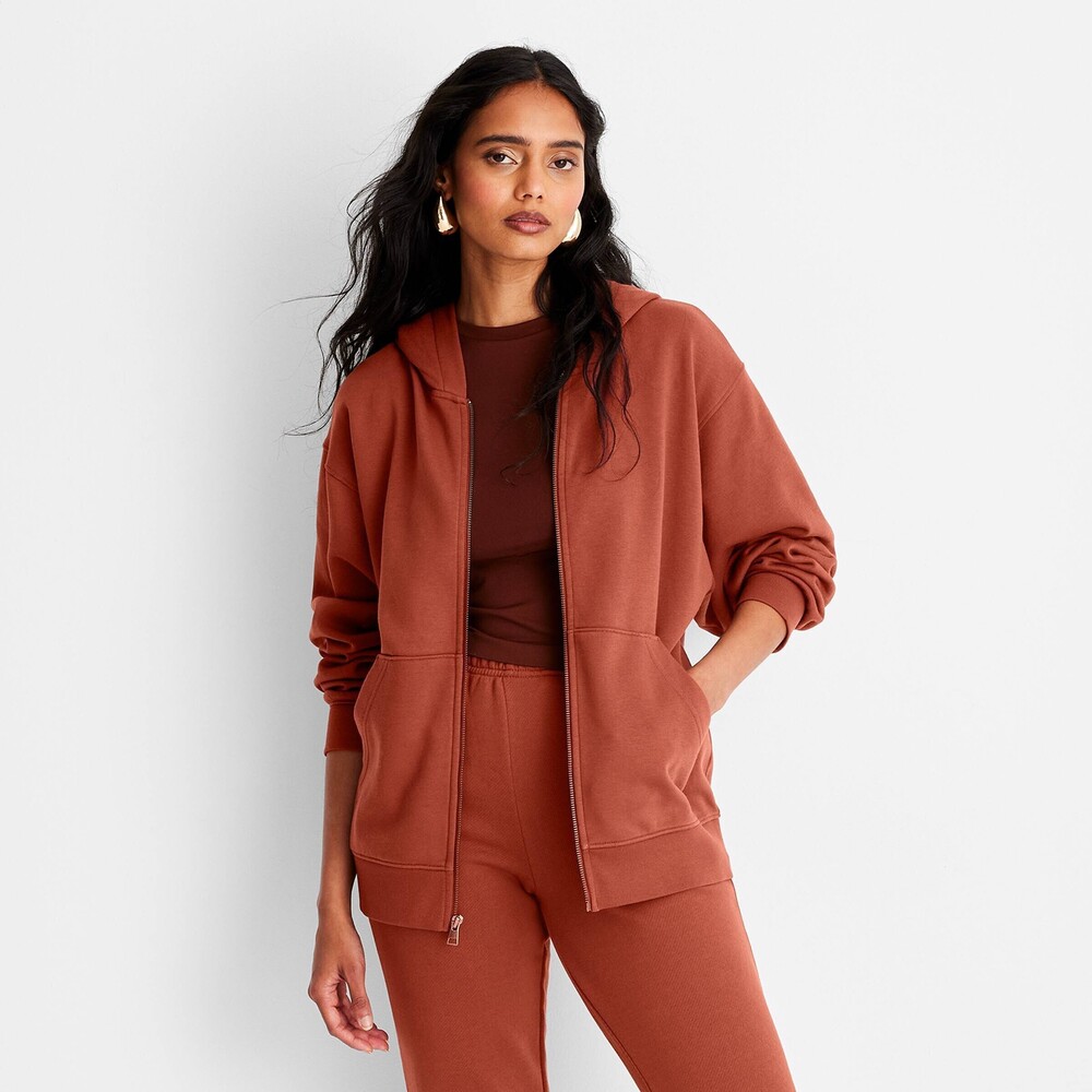 Leisure Studio Zip-Up Hoodie Sweatshirt - Rust M